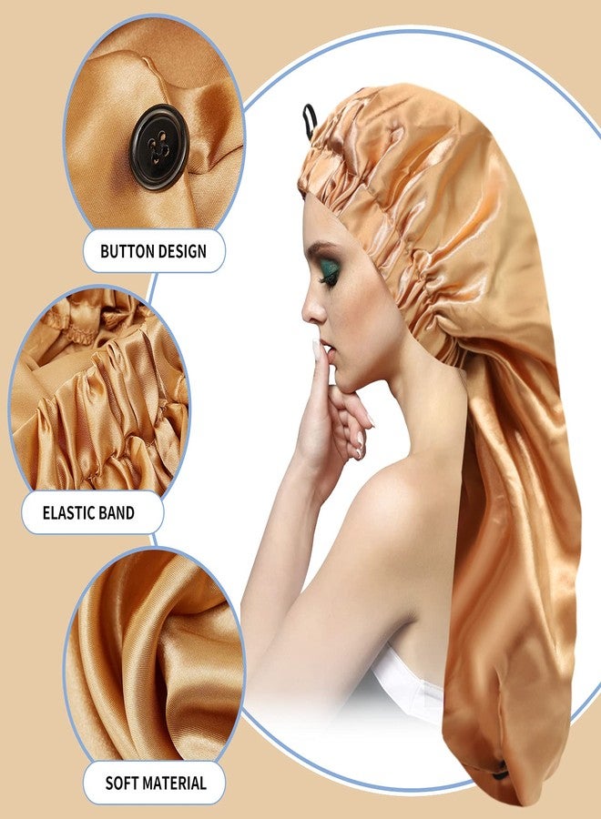 Loccmat 2PCS Satin Hair Braid Bonnet, Extra Long Foldable Bonnet with Button, Single Layer Sleep Cap for Black Women & Dreadlocks (Black+Khaki) - Image 2