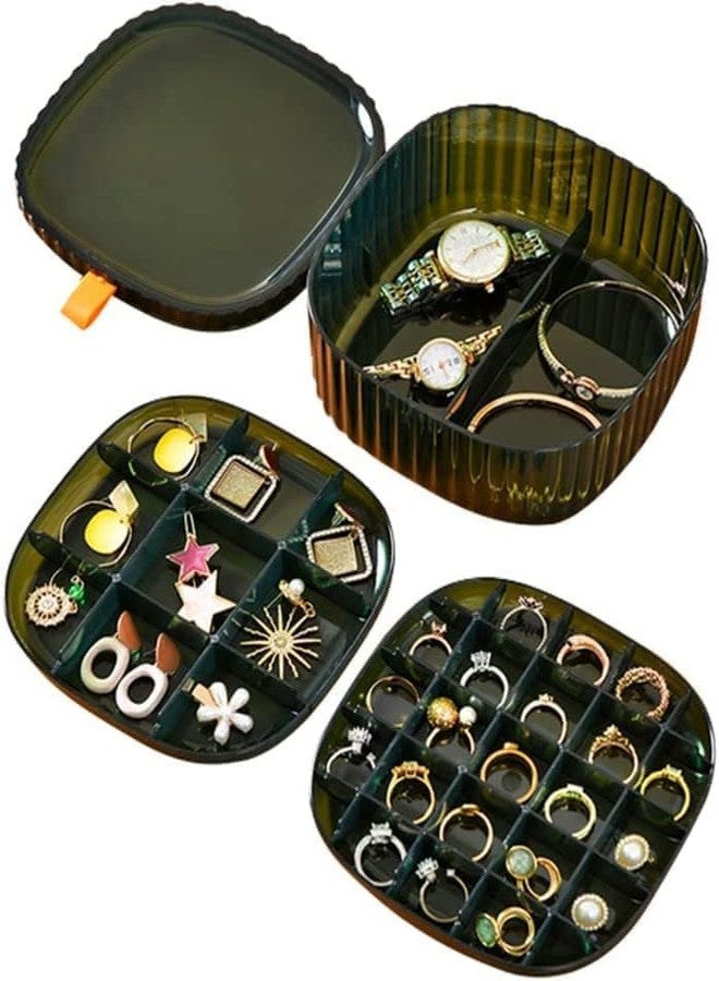 TUNEQ Jewelry Organizer Box, Acrylic Earring Organizer Jewelry Box with Compartment Tray, Clear Display Storage Box for Rings Bracelet Necklaces, 3 Layer Travel Jewelry Case Gift for Women Girls - Image 1