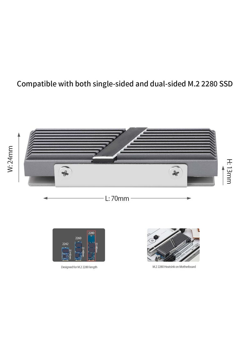 TR-M.2 2280 Type A G 2280 Heatsink for SSD Cooling M.2 2280 Heatsink Cooler, Aluminum, with 2 Thermal Conductivity, Desktop High Performance SSD Cooler (Gray)