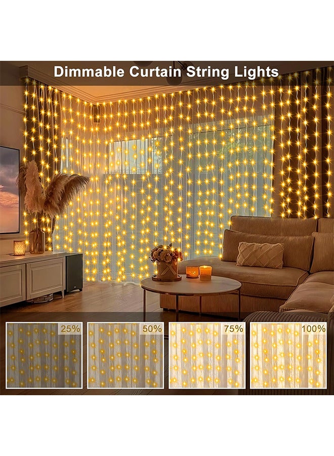 300 LED Fairy Curtain Lights with Remote Timer, USB Powered Copper Curtain String Lights 9.8Ft x 9.8Ft for Bedroom Window Wedding Decor (Warm White) - Image 2