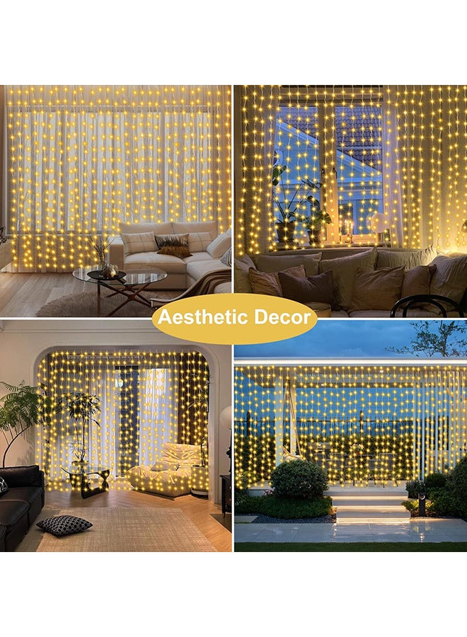 300 LED Fairy Curtain Lights with Remote Timer, USB Powered Copper Curtain String Lights 9.8Ft x 9.8Ft for Bedroom Window Wedding Decor (Warm White) - Image 3