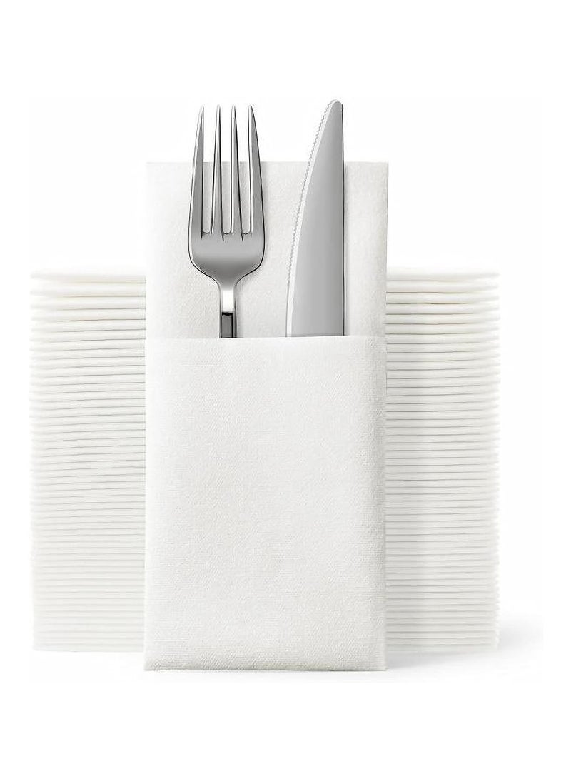 GuRiver 50-Piece Disposable Cloth Like Napkins, Built-in Flatware Pocket, Wedding Party Linen Feel White Napkin, Prefolded for Silverware,16*16 Inch,White - Image 1
