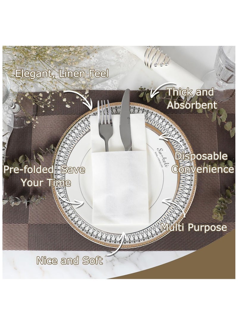 GuRiver 50-Piece Disposable Cloth Like Napkins, Built-in Flatware Pocket, Wedding Party Linen Feel White Napkin, Prefolded for Silverware,16*16 Inch,White - Image 2