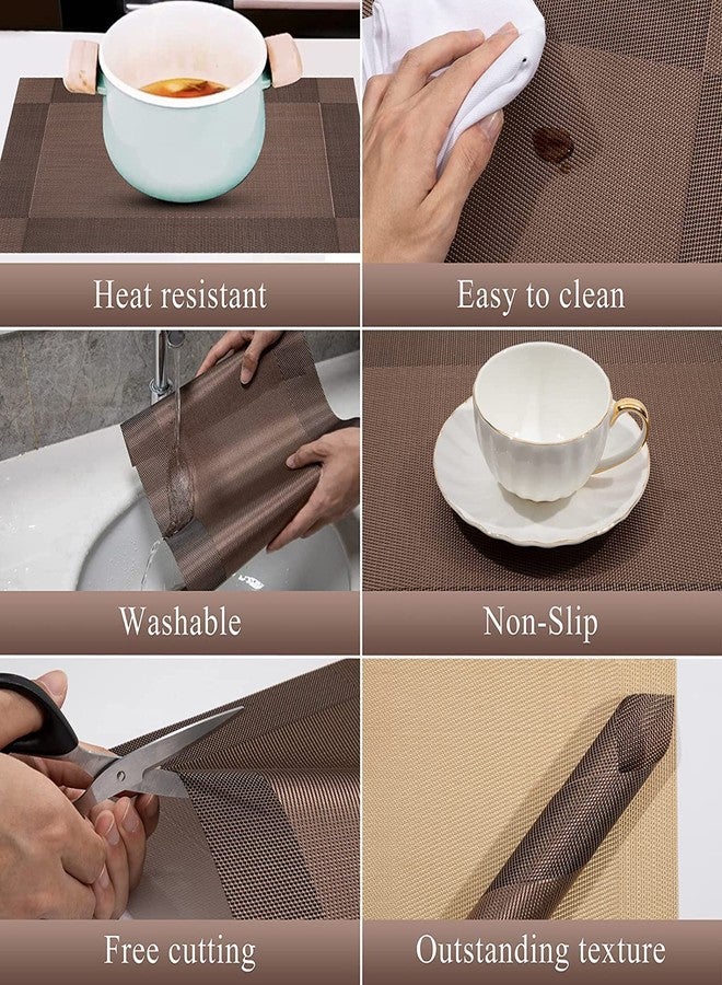 Ramkuwar PVC Placemat 4 PCS of Non Slip Place Mats Washable Vinyl Placemats Set of 4 Brown - Image 3