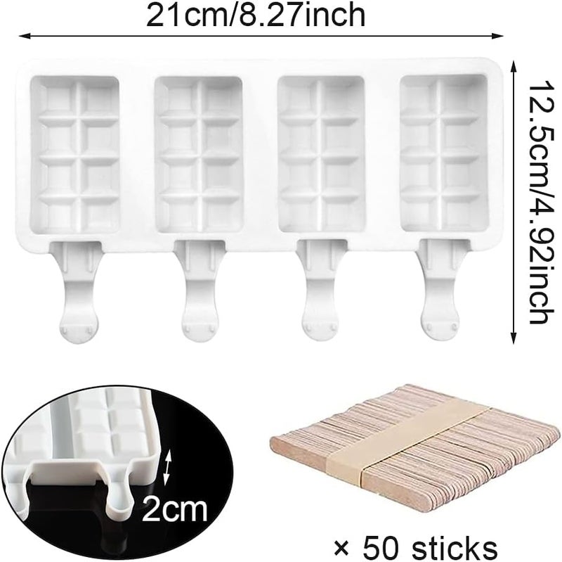 Husaini Mart HUSAINI MART 1 pc 4 Cavity Ice Lolly Moulds Silicone NALCY Ice Cream Moulds Ice Cream Cake Mold Ice Pop Moulds with 50 Wooden Sticks for Dessert Chocolate DIY Chocostick DIY Kitchen Tool  - Image 2