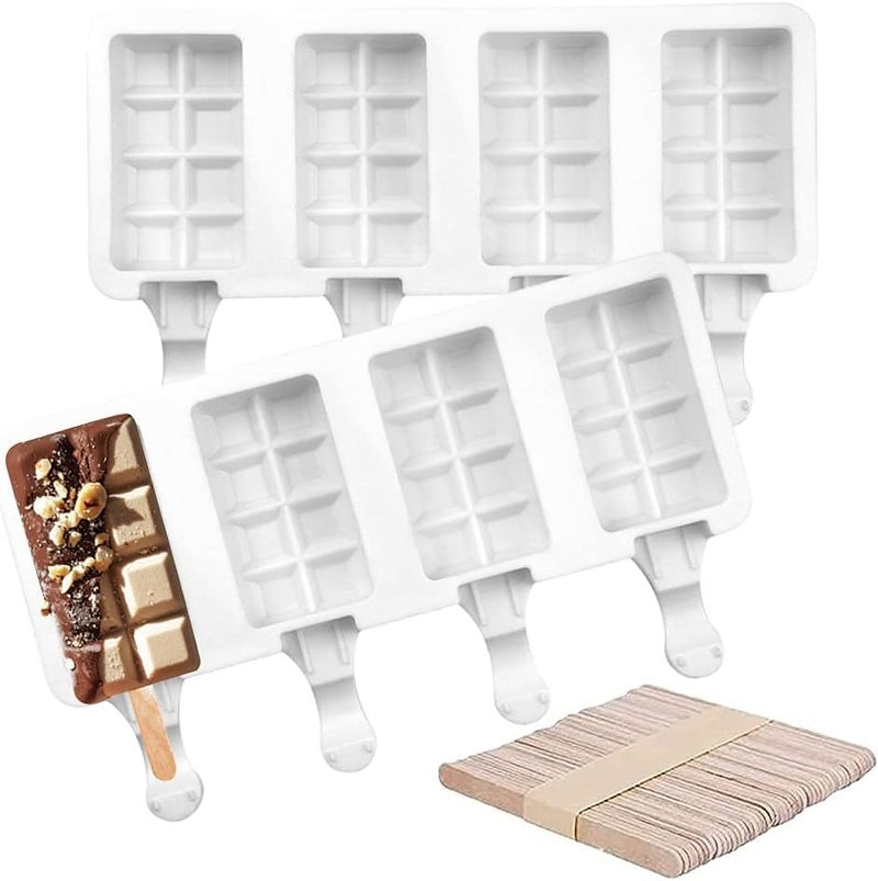 Husaini Mart HUSAINI MART 1 pc 4 Cavity Ice Lolly Moulds Silicone NALCY Ice Cream Moulds Ice Cream Cake Mold Ice Pop Moulds with 50 Wooden Sticks for Dessert Chocolate DIY Chocostick DIY Kitchen Tool  - Image 1
