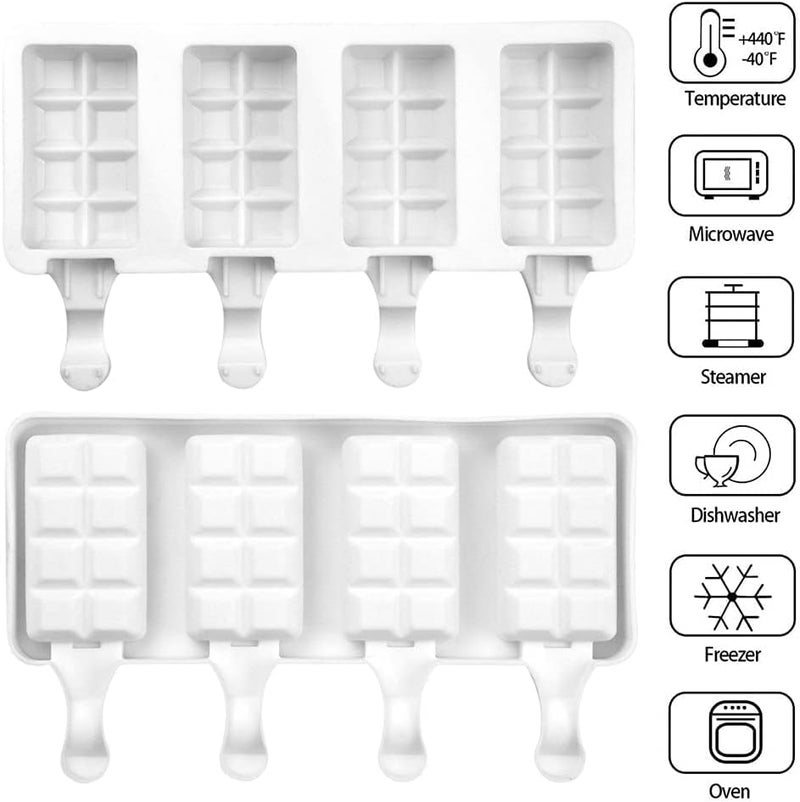 Husaini Mart HUSAINI MART 1 pc 4 Cavity Ice Lolly Moulds Silicone NALCY Ice Cream Moulds Ice Cream Cake Mold Ice Pop Moulds with 50 Wooden Sticks for Dessert Chocolate DIY Chocostick DIY Kitchen Tool  - Image 4