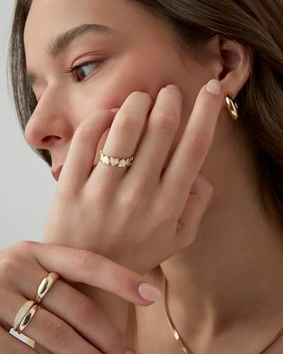 PAVOI 14K Yellow Gold Plated Heart Stackable Ring for Women | Love Valentines Statement Rings | Size 5 - Image 4