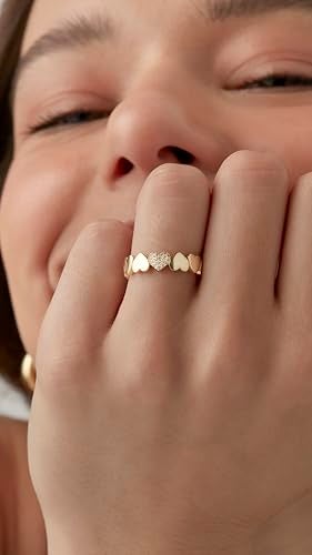 PAVOI 14K Yellow Gold Plated Heart Stackable Ring for Women | Love Valentines Statement Rings | Size 5 - Image 2
