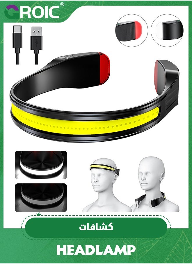 GROIC - Headlamp, LED Head Lamp & Neck Light USB C Rechargeable, Super Bright 260°Wide-Beam and 3 Modes Lighting, IPX45 Waterproof Head Flashlight for Camping Hiking Repairing Reading - Image 1
