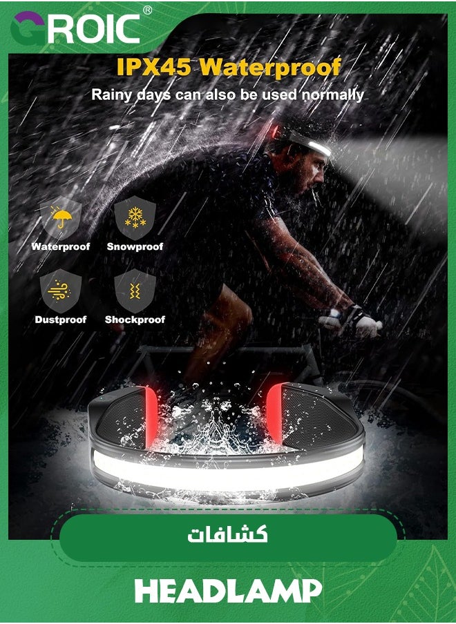 GROIC - Headlamp, LED Head Lamp & Neck Light USB C Rechargeable, Super Bright 260°Wide-Beam and 3 Modes Lighting, IPX45 Waterproof Head Flashlight for Camping Hiking Repairing Reading - Image 1