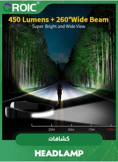 GROIC Headlamp, LED Head Lamp & Neck Light USB C Rechargeable, Super Bright 260°Wide-Beam and 3 Modes Lighting, IPX45 Waterproof Head Flashlight for Camping Hiking Repairing Reading  - Image 2