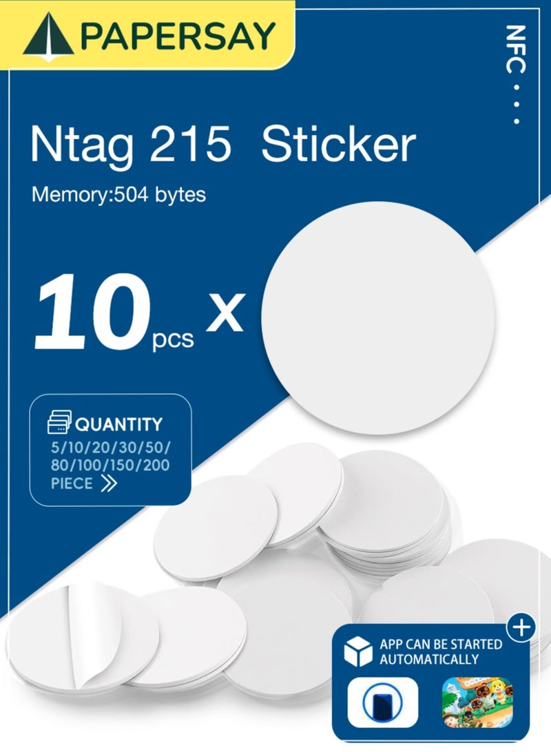 PAPERSAY 10pcs NFC 215 Cards NTAG215 NFC Round Cards NFC 215 Card Tag Compatible With TagMo And Amiibo and NFC Enabled Mobile Phones And Devices  - Image 1