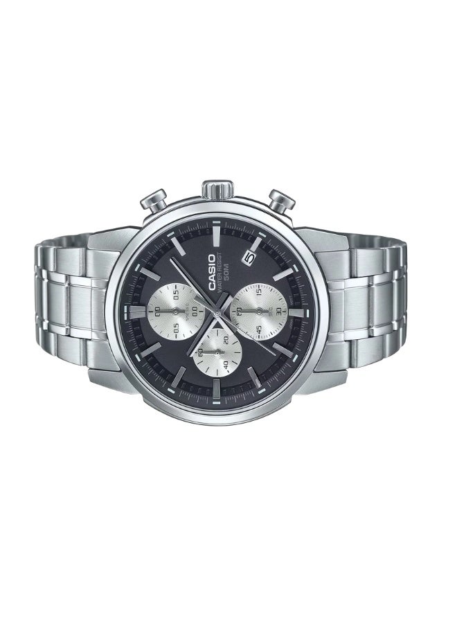 كاسيو ساعة كاسيو MTP-E510D-1A2VDF للرجال، كرونوغراف تناظري، ستانلس ستيل، ميناء أسود مع لمسات زرقاء، عرض التاريخ، مقاومة للماء، ساعة يد أنيقة للعمل والمناسبات غير الرسمية - Image 4