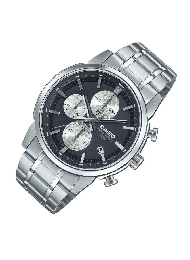 كاسيو ساعة كاسيو MTP-E510D-1A2VDF للرجال، كرونوغراف تناظري، ستانلس ستيل، ميناء أسود مع لمسات زرقاء، عرض التاريخ، مقاومة للماء، ساعة يد أنيقة للعمل والمناسبات غير الرسمية - Image 3