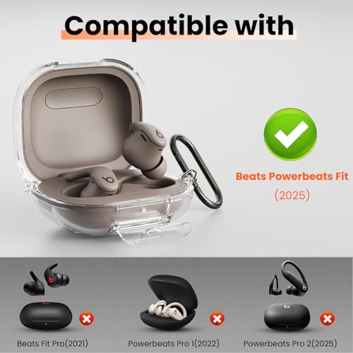 Geekboy Case for Beats Powerbeats Fit 2025, Clear TPU Protective Cover with Premium Metal Carabiner & Cleaning Kit, Shockproof Skin for Powerbeats Fit Case Cover (Clear) - Image 2