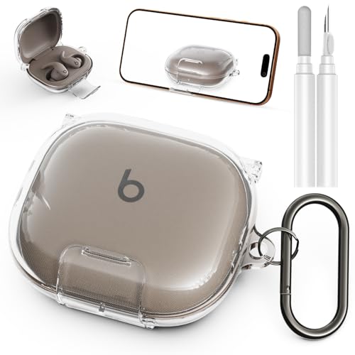 Geekboy Case for Beats Powerbeats Fit 2025, Clear TPU Protective Cover with Premium Metal Carabiner & Cleaning Kit, Shockproof Skin for Powerbeats Fit Case Cover (Clear) - Image 1