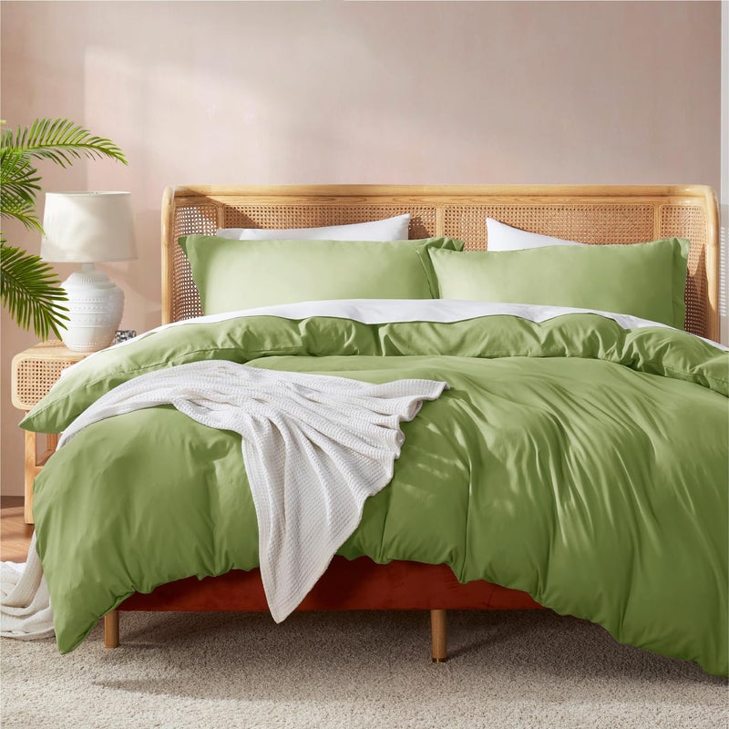 Nestl Calla Green Duvet Cover King Size Soft Double Brushed King Duvet Cover Set 3 Piece with Button Closure 1 Duvet Cover 104x90 inches and 2 Pillow Shams