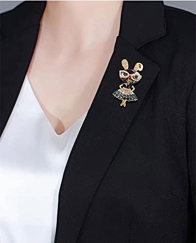Dtja Rhinestone Lady Rabbit Brooch Pin for Women Girls Fashion Gold Plated Crystal Bunny Animal Brooches Lapel Pins Dainty Cute Graduation Honors Easter Jewelry Gift for Daughter Teacher Students (Blue) - Image 2