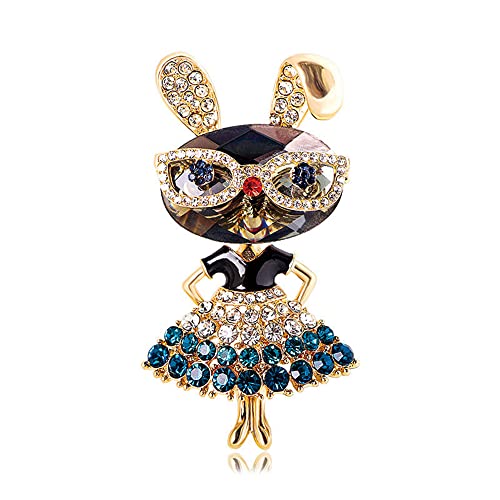 Dtja Rhinestone Lady Rabbit Brooch Pin for Women Girls Fashion Gold Plated Crystal Bunny Animal Brooches Lapel Pins Dainty Cute Graduation Honors Easter Jewelry Gift for Daughter Teacher Students (Blue) - Image 1