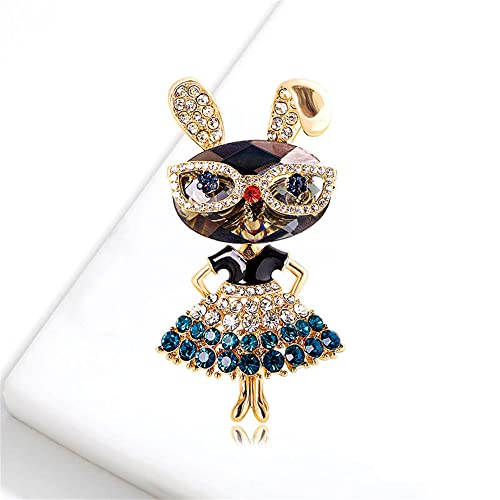 Dtja Rhinestone Lady Rabbit Brooch Pin for Women Girls Fashion Gold Plated Crystal Bunny Animal Brooches Lapel Pins Dainty Cute Graduation Honors Easter Jewelry Gift for Daughter Teacher Students (Blue) - Image 3