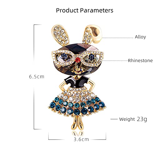 Dtja Rhinestone Lady Rabbit Brooch Pin for Women Girls Fashion Gold Plated Crystal Bunny Animal Brooches Lapel Pins Dainty Cute Graduation Honors Easter Jewelry Gift for Daughter Teacher Students (Blue) - Image 5