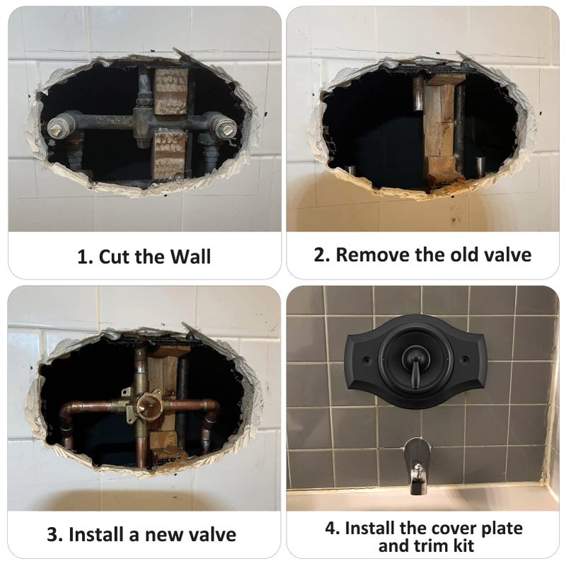 Tearel Renovation Shower Cover Plate For 2-Handle Or 3-Handle To 1-Handle Shower Updates Matte Black - Image 5