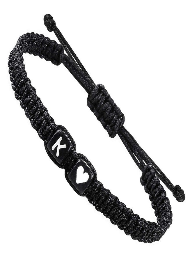 YIHOON Heart Love Letter Initial Bracelets for Women Teen Gifts Trendy Couples Matching Graduation Birthday Gifts Adjustable A-Z Braided Bracelet Son Daughter Jewelry (Black-K) - Image 3