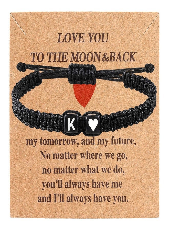 YIHOON Heart Love Letter Initial Bracelets for Women Teen Gifts Trendy Couples Matching Graduation Birthday Gifts Adjustable A-Z Braided Bracelet Son Daughter Jewelry (Black-K) - Image 1
