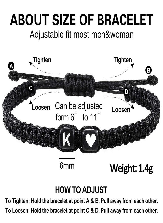 YIHOON Heart Love Letter Initial Bracelets for Women Teen Gifts Trendy Couples Matching Graduation Birthday Gifts Adjustable A-Z Braided Bracelet Son Daughter Jewelry (Black-K) - Image 4