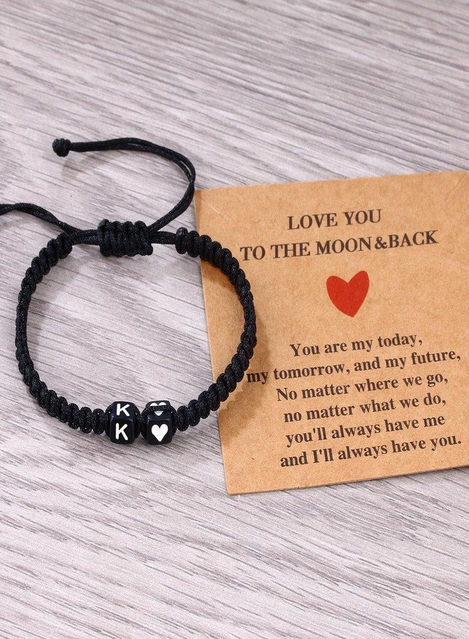 YIHOON Heart Love Letter Initial Bracelets for Women Teen Gifts Trendy Couples Matching Graduation Birthday Gifts Adjustable A-Z Braided Bracelet Son Daughter Jewelry (Black-K) - Image 5