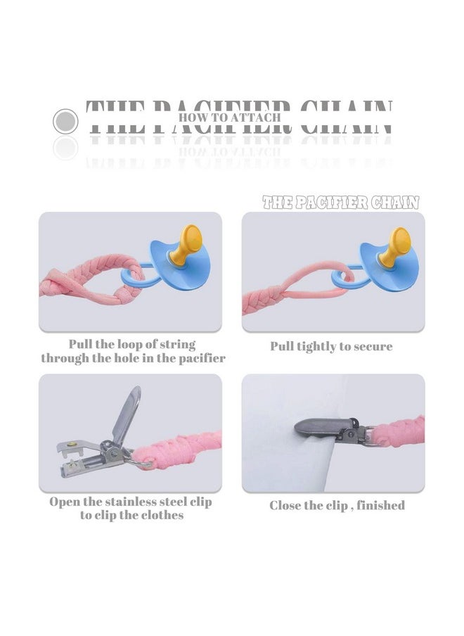 duludulu - Braided Pacifier Clips Baby Girl Binky Clips Pacifier Holder With Handmade Teething Straps Unisex Design Smoother Pacifier Clip Fits All Pacifiers For Shower Birthday Gifts - Image 1