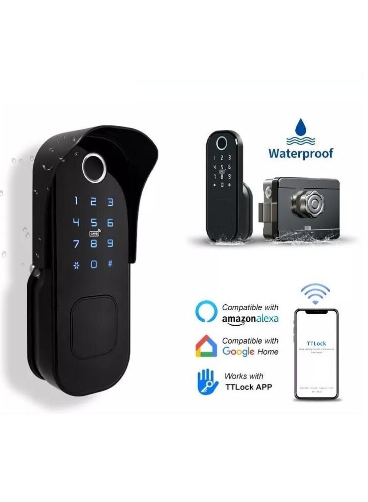 بصمة مقاومة للماء في الهواء الطلق بوابة التحكم عن بعد بلوتوث تطبيق TTLock رمز المرور بطاقة RFID بدون مفتاح قفل الباب الذكي  - Image 3