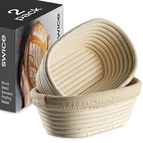 Swice Bread Banneton Proofing Basket [Set of 2] Oval 10x6 Inch Sourdough Rising Baskets with Liner - Image 1