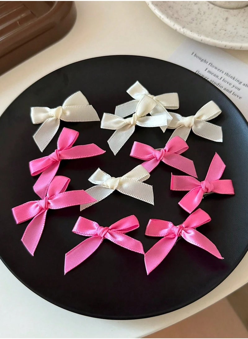 KHAJUL 18-Piece Mini Bow Hair Clips, Sweet Non-Slip Bow Hair Accessories for Women and Girls (White+Rose Red+Pink)  - Image 4