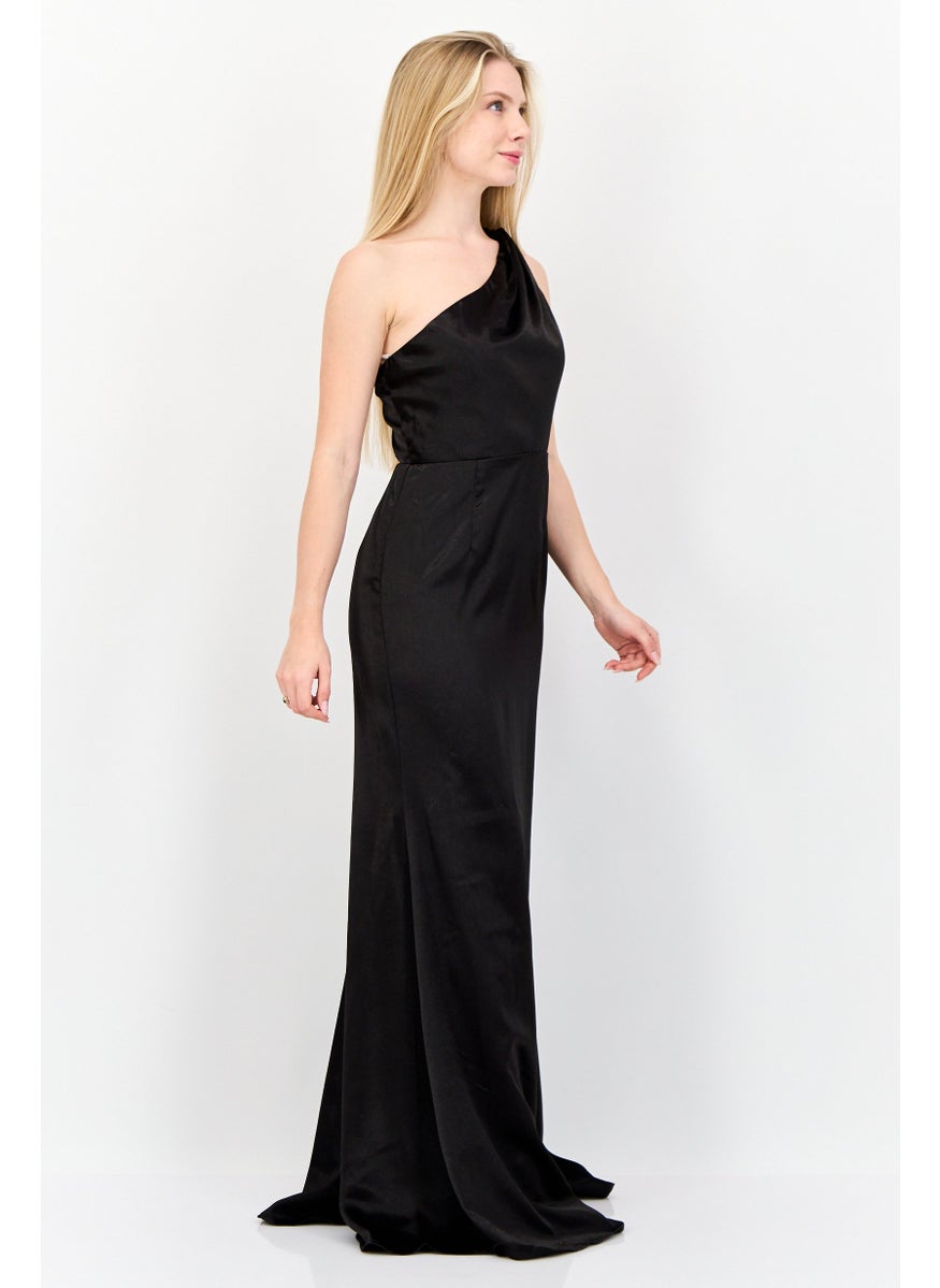 Lulus Women Solid Satin Maxi Dress, Black  - Image 3