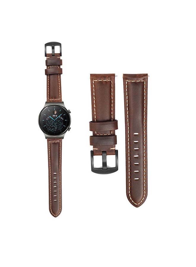 Perfii Genuine Leather Replacement Band For Huawei Watch GT2 Pro 22mm Brown - Image 1
