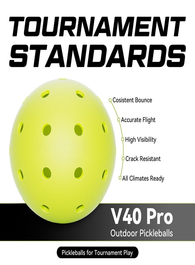 كرات بيكلبول خارجية YVMOVE V40Pro - مصبوبة دورانياً بسلاسة لمقاومة التشقق - ارتداد وطيران وفقًا لمعايير USAPA - كرات بيكلبول خضراء نيون ذات 40 ثقبًا للبطولات/الألعاب العائلية (عبوة من 3/عبوة من 12) - Image 2