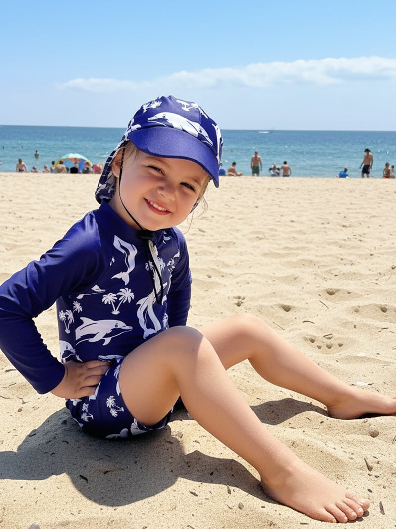 Toddler Baby Rash Guard Swimsuit Cute Shark Print Zipper Long Sleeve Bathing Suit with Swim Cap - Image 4