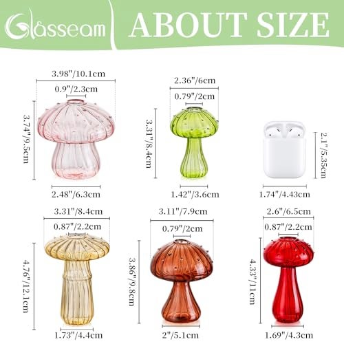 Glasseam Mushroom Propagation Vase, Colored Flower Vases Decorative Set of 10, Unique Small Glass Vases for Flowers,Aesthetic Mini Cute Vase Decor, Hydroponic Bud Vase for Bedroom Bathroom Kitchen - Image 5