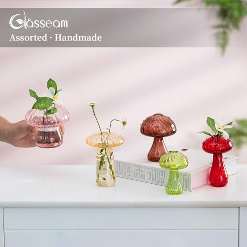Glasseam Mushroom Propagation Vase, Colored Flower Vases Decorative Set of 10, Unique Small Glass Vases for Flowers,Aesthetic Mini Cute Vase Decor, Hydroponic Bud Vase for Bedroom Bathroom Kitchen - Image 3