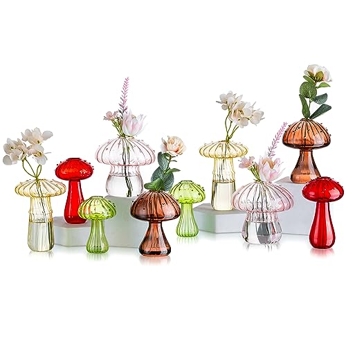 Glasseam Mushroom Propagation Vase, Colored Flower Vases Decorative Set of 10, Unique Small Glass Vases for Flowers,Aesthetic Mini Cute Vase Decor, Hydroponic Bud Vase for Bedroom Bathroom Kitchen - Image 1