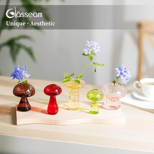 Glasseam Mushroom Propagation Vase, Colored Flower Vases Decorative Set of 10, Unique Small Glass Vases for Flowers,Aesthetic Mini Cute Vase Decor, Hydroponic Bud Vase for Bedroom Bathroom Kitchen - Image 4