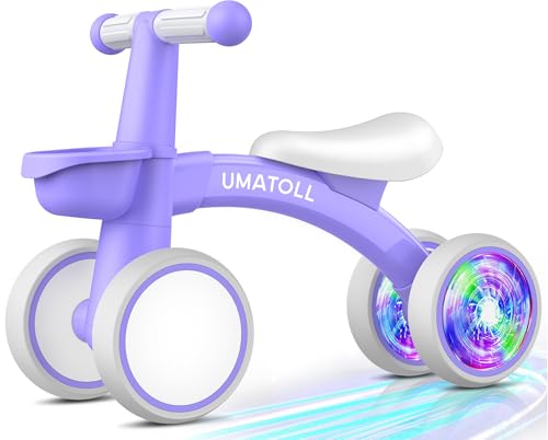 Umatoll Colorful Lighting Baby Balance Bike for 1 Year Old Boys Girls 1224 Months Toddler Bike with Basket Adjustable Seat First Birthday Gift Purple - Image 1