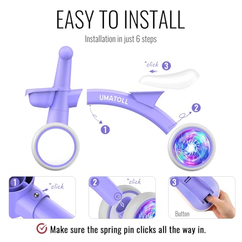 Umatoll Colorful Lighting Baby Balance Bike for 1 Year Old Boys Girls 1224 Months Toddler Bike with Basket Adjustable Seat First Birthday Gift Purple - Image 5