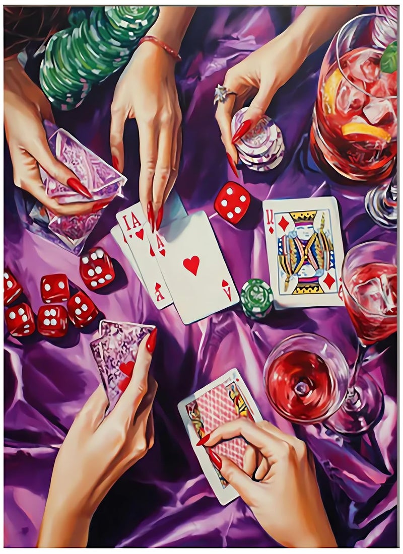 KICHANG Vintage Poker Diamond Art Kits for Adults Beginner,Purple DIY Modern Diamond Painting 5D Round Full Drill Diamond Dots Gem Art Crafts with Tools,Funny Crafts for Home Wall Decor&Gift-12x16in - Image 1