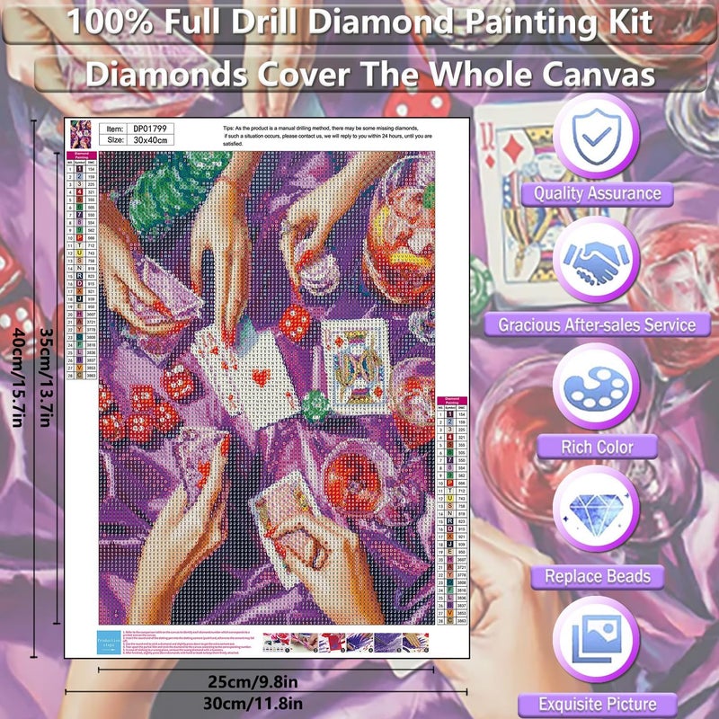 KICHANG Vintage Poker Diamond Art Kits for Adults Beginner,Purple DIY Modern Diamond Painting 5D Round Full Drill Diamond Dots Gem Art Crafts with Tools,Funny Crafts for Home Wall Decor&Gift-12x16in - Image 2