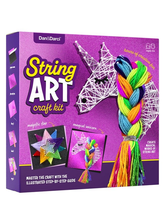 Dan&Darci مجموعة فن الخيوط دان ودارسي للأطفال - هدايا عيد ميلاد للبنات بعمر 12 سنة - مجموعات حرفية للبنات بعمر 10، 11، 12 - هدايا ألعاب يونيكورن ونجوم للأولاد - هدايا فنية - Image 1