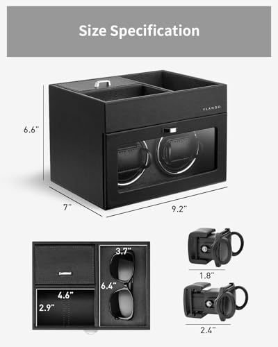 Vlando Automatic Double Watch Winder for Men - Watch Winder Box with Jewelry Organizer Tray for Father Husband Dad, Japanese Quiet Motor, LED Light, Adjustable Watch Pillows - Black - Image 5