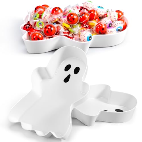 Wiwiqing 2 Pcs Halloween Ghost Candy Bowl Ghost Shaped Serving Tray Plates Plastic Spooky Dessert Platter Dish for Halloween Trick or Treat Party Food Storage Charcuterie Board Serving Supplies - Image 1